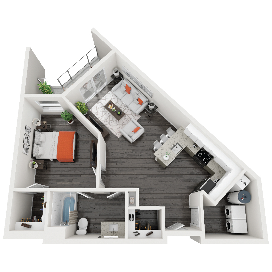 Rendering of the Apollo floor plan with 1 bedroom[s] and 1 bathroom[s] at Constellation